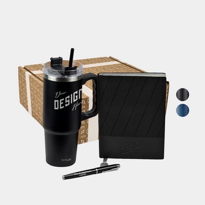 TiTUS® 30 oz Travel Mug, Executive Corduroy Notebook & Pen Gift Set